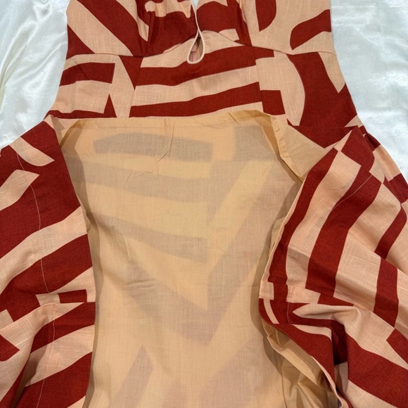 Mon Renn Surreal Midi Dress Tropico Print Red Medium Drop Waist Cotton Vacation - Picture 12 of 16